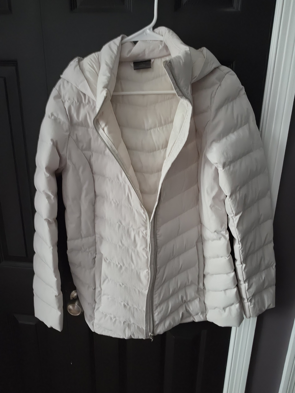 Light Cream Quilted Puffer Jacket with Hood